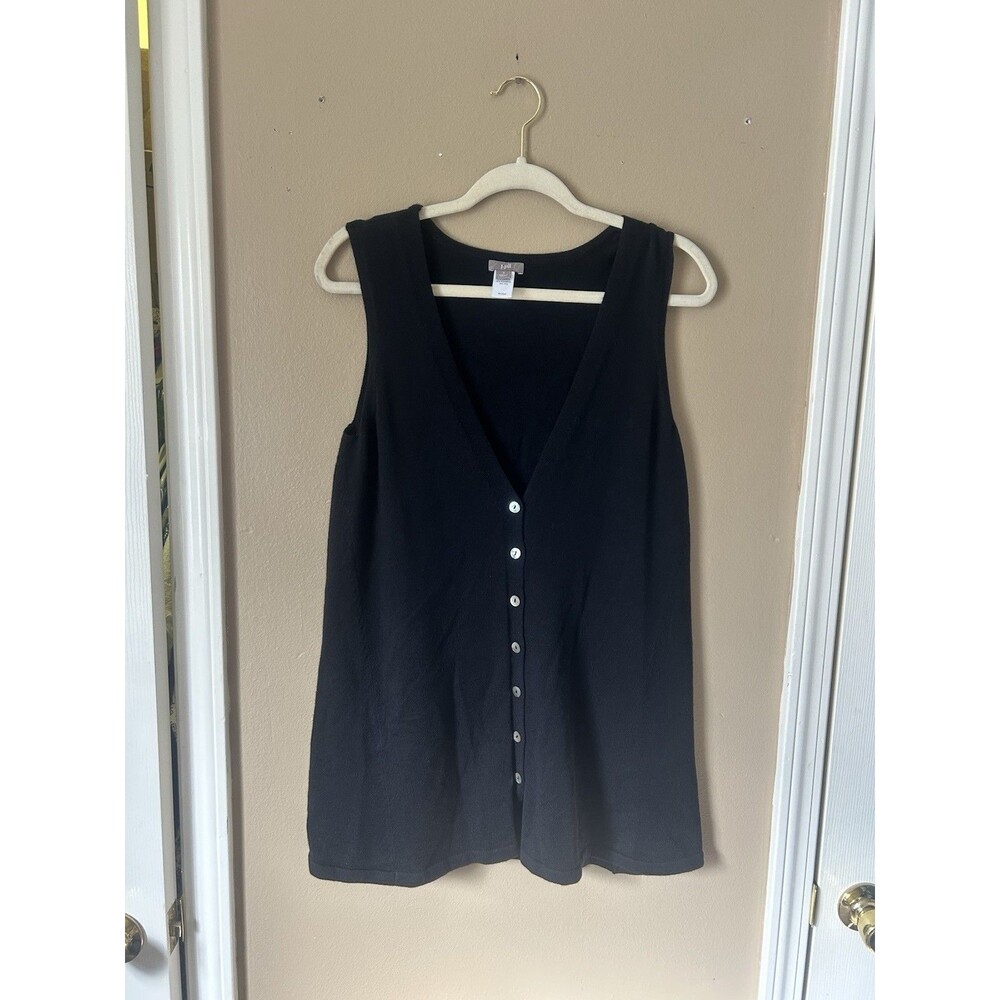 J Jill Womens S Sweater Vest Silk Cotton Blend Button Sleeveless Cardigan Black